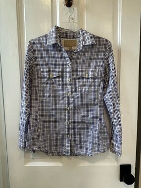 Banana Republic Purple and White Plaid Button-Down Shirt